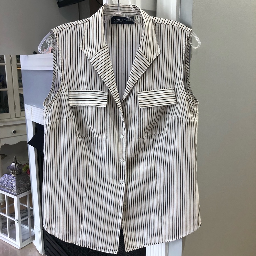 Jones New York Sleeveless Pinstripe Blouse Top